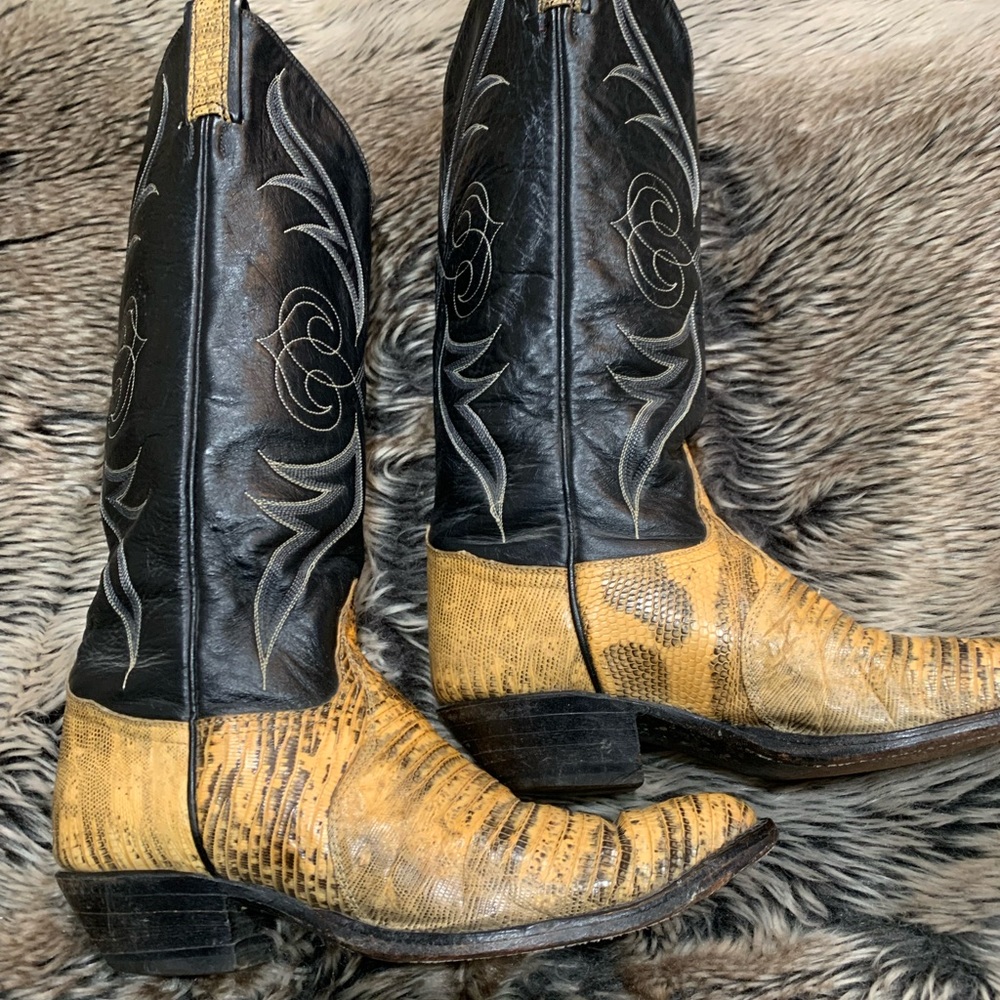 Tony lama vintage Teju Lizard Black label El Paso Texas Made in USA Size 7M - Picture 3 of 11